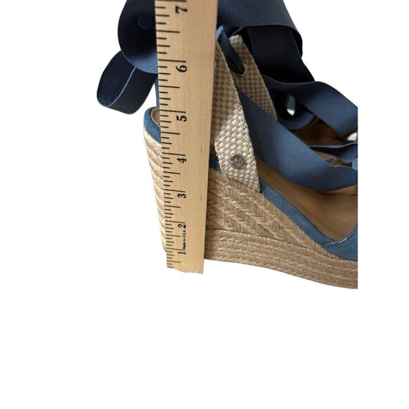 UGG Shiloh Suede Blue Sandals size 8.5 Wedge Espadrille Ribbon Tie Open Toe - Picture 10 of 11